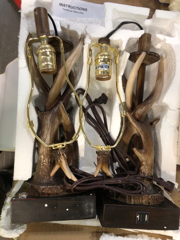 Photo 2 of Touch Rustic Deer Antler Table Lamps Set of 2, 3 Way Dimmable Farmhouse  with 2 USB Port Hunting Themed Lamp