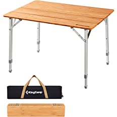 Photo 1 of * DAMAGED * 
Bamboo Folding Table Environmental Camping Table with Adjustable Height Aluminum Legs Heavy Duty 4-Folds Portable 