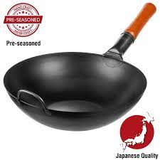 Photo 1 of * USED * 
YOSUKATA Carbon Steel Wok Pan – 13,5 “ Woks and Stir Fry Pans - Chinese Wok with Flat Bottom Pow Wok - Traditional Chinese Japanese Woks - Black Steel Wok