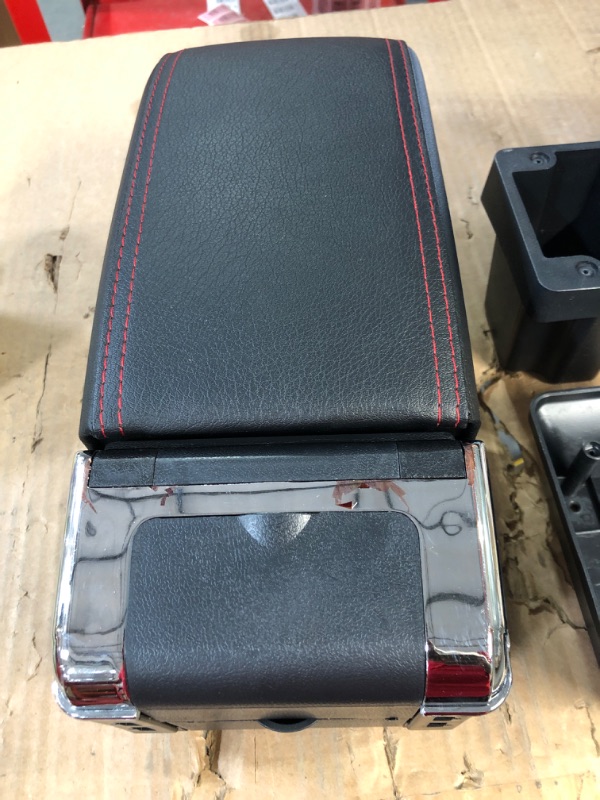 Photo 2 of * DAMAGED * 
Tocsho Armrest Box for Chevrolet Chevy Trax 2016 2017 2018 2019 2020 Double Layer Front Center Console Red Leather with Charging 7 USB Ports red line