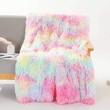 Photo 1 of * USED * 
Rainbow Wave Pink Faux Fur Shaggy Throw Blanket/Bed Spread/Colorful