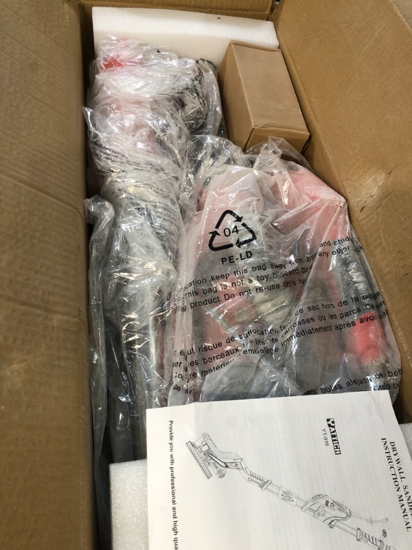 Photo 1 of * USED * 
YATTICH Drywall Sander, 750W Electric Sander with 12 Pcs Sanding discs, 7 Variable Speed 800-1750 RPM Wall Sander with Extendable Handle, LED Light, Long Dust Hose, Storage Bag and Work Glove, YT-916 Red