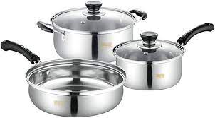 Photo 1 of  3pcs/set Stainless Steel Cookware Set Flat Bottom Frying Pan Soup Pot Milk Pot