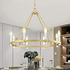 Photo 2 of **PARTS ONLY**
Untrammelife Gold Chandelier Wagon Wheel Chandelier with Adjustable Chain Modern Hanging Light Fixture Over Table 8-Light Round Pendant