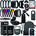 Photo 1 of Ultimaxx 55MM Accessory Kit for Nikon D3300,D3400,D3500,D5500,D5600,D7500,D500, D780 & More - Includes: 2X EN-EL14A Replacement Batteries, Digital Filter Kits, Lightweight 57” Tripod, Backpack 