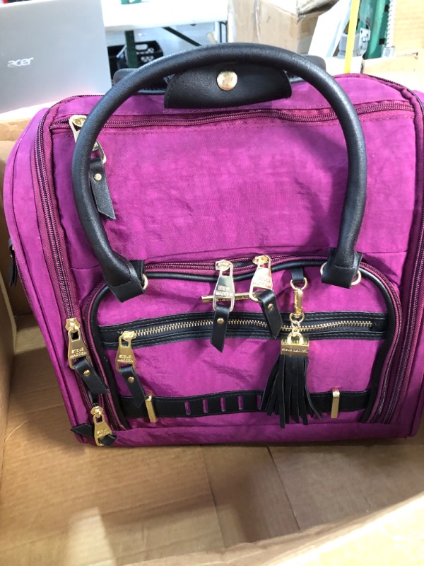 Photo 2 of Steve Madden Designer 15 Inch Carry on Suitcase- Small Weekender Overnight Business Travel Luggage- Lightweight 2- Rolling Spinner Wheels Under Seat Bag for Women (Peek-A-Boo Purple)