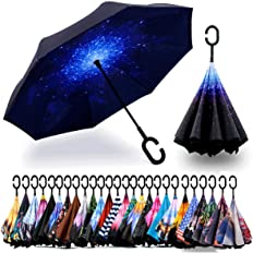 Photo 1 of SIEPASA Inverted Reverse Upside Down Umbrella with C-Shaped Handle, Anti-UV Waterproof Windproof Rain Umbrella for Women and Men.