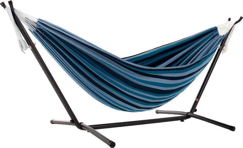 Photo 1 of **PARTS ONLY**
Vivere Double Cotton Hammock with Space Saving Steel Stand Blue Lagoon (450 lb Capacity - Premium Carry Bag Included) 