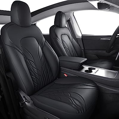 Photo 1 of Maysoo Tesla Model Y Seat Covers Nappa Leather Car Seat Covers, for Tesla Model Y 2023 2022-2020 5 Seat Black Car Seat Cover 