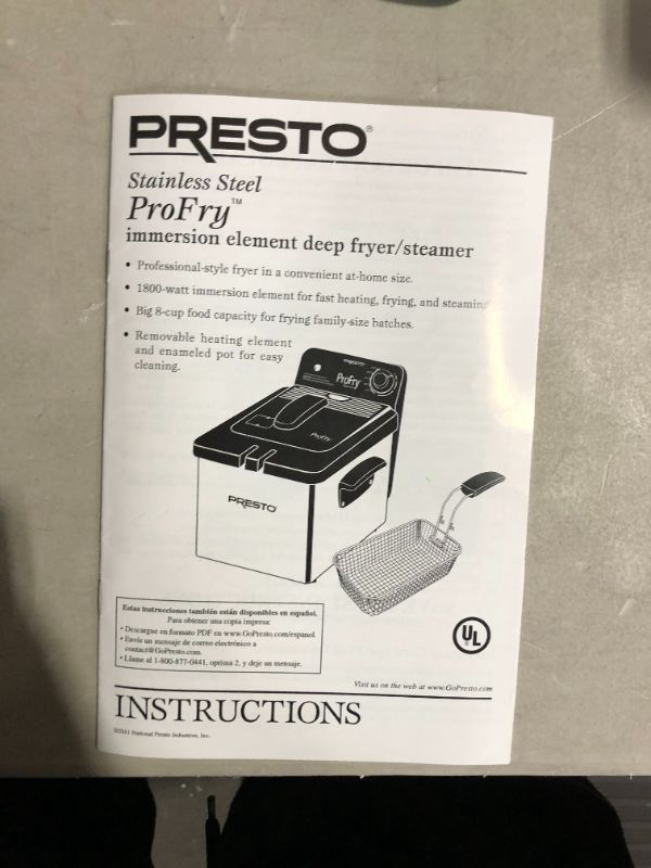 Photo 5 of ***NONFUNCTIONAL - FOR PARTS - HEAVILY USED - SEE NOTES***
National Presto 05461 Stainless Steel Pro Fry Immersion Element Deep Fryer,Silver