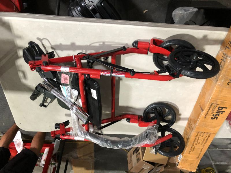 Photo 2 of ***MISSING HARDWARE - SEE NOTES***
Medline Steel Rollator Walker with 8 Inch Wheels, Folding Rolling Walker, Adjustable Arms, Supports 300 lbs, Red