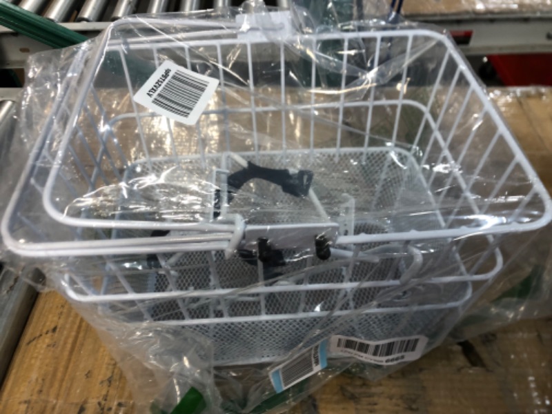 Photo 1 of Retrospec Apollo Detachable Front Bike Basket Steel Half-Mesh with Integrated Detachable Hooks and Built-In Handle, Easy Assembly and Portability for Bicycles White