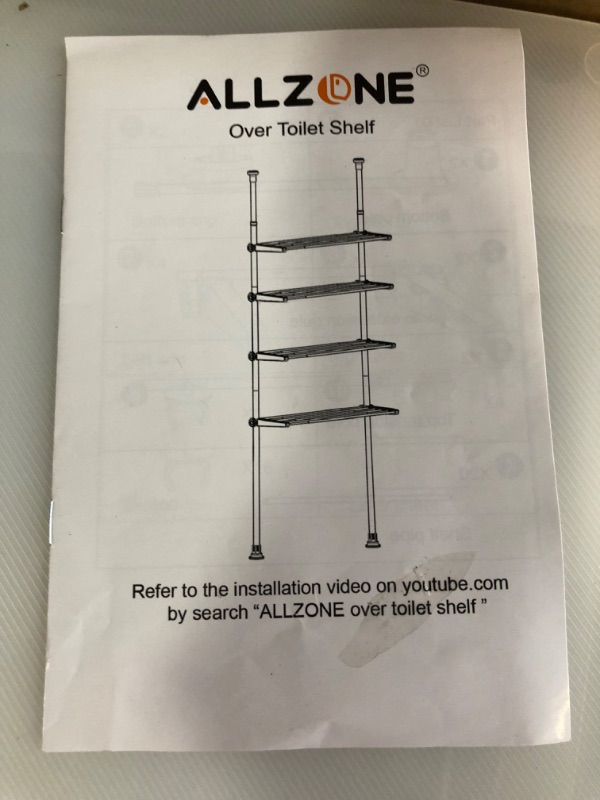 Photo 2 of ALLZONE Bathroom Organizer, Over The Toilet Storage, 4-Tier Adjustable Shelves for Small Room, Saver Space, 92 to 116 Inch Tall, White