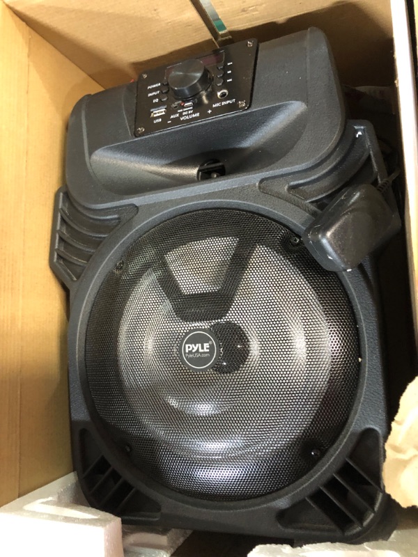 Photo 1 of 400W Portable Bluetooth PA Loudspeaker - 8” Subwoofer System, 4 Ohm/55-20kHz, USB/MP3/FM Radio/ ¼ Mic Inputs, Multi-Color LED Lights, Built-in Rechargeable Battery w/ Remote Control - Pyle PPHP844B
