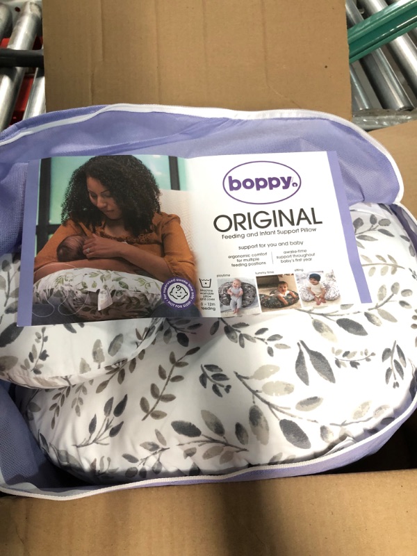 Photo 3 of Boppy Original Support Nursing Pillow, Gray Taupe Leaves, Ergonomic Breastfeeding, Bottle Feeding, and Bonding, 