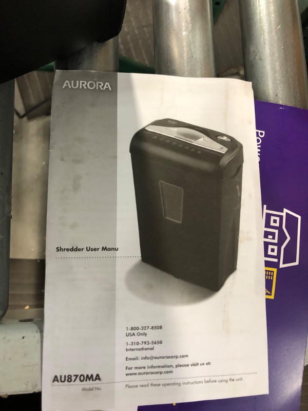 Photo 7 of **For Parts only**Aurora AU870MA High-Security 8-Sheet Micro-Cut Paper Credit Card Shredder Black 8-Sheet MicroCut