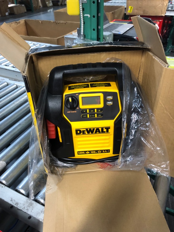 Photo 2 of DEWALT DXAEJ14 Digital Portable Power Station Jump Starter: 1400 Peak/700 Instant Amps, 120 PSI Digital Air Compressor, 3.1A USB Ports, Battery Clamps , Yellow