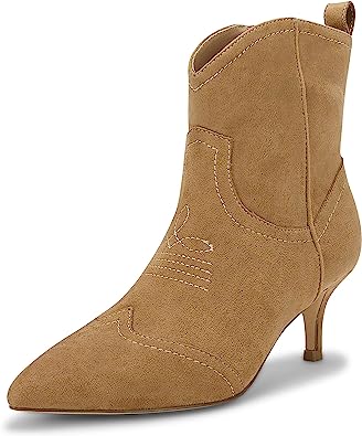 Photo 1 of Coutgo Womens Pointed Toe Ankle Boots Kitten Heel Side Zipper 6.5 Khaki