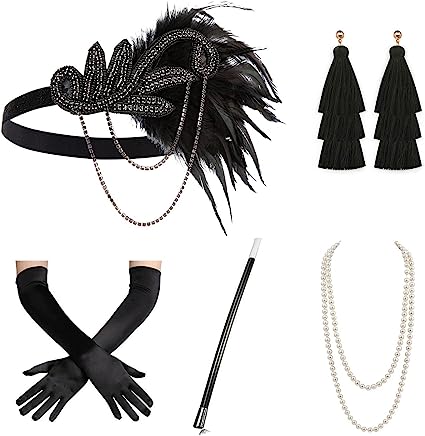 Photo 1 of SAFERIN 1920s Flapper Headband Peacock Feather Accessories Set 