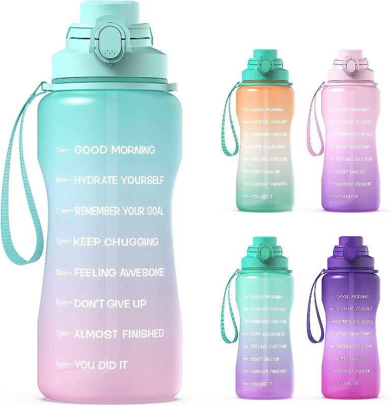 Photo 1 of  Half Gallon/64oz Water Bottle with Motivational Time Marker & Straw Pinkl