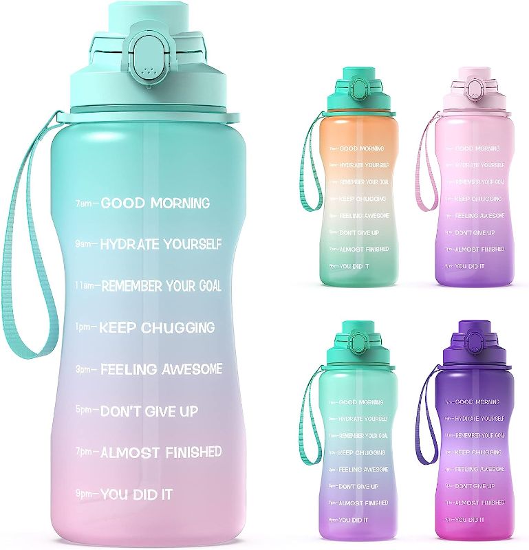 Photo 1 of  Half Gallon/64oz Leakproof Water Bottle with Motivational Time Marker & Straw Pink