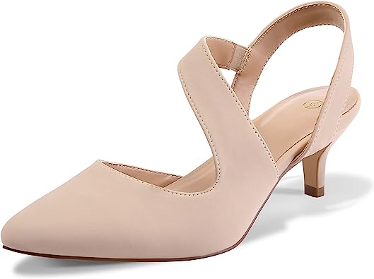 Photo 1 of mysoft Women's Pumps 2 inch Low Heel Pointed Toe Slingback 7 Nude
