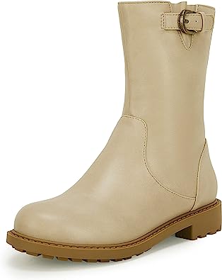 Photo 1 of Girls Lug Sole Platform Boots Round Toe Side Zipper Khaki 1Y
