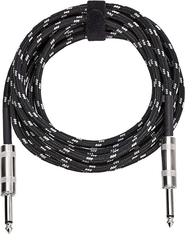 Photo 1 of Amazon Basics 1/4 Inch Tweed Cloth Jacket Straight Instrument Cable - 10 Foot (Black & Gray) & Guitar Folding A-Frame Stand for Acoustic and Electric Guitars