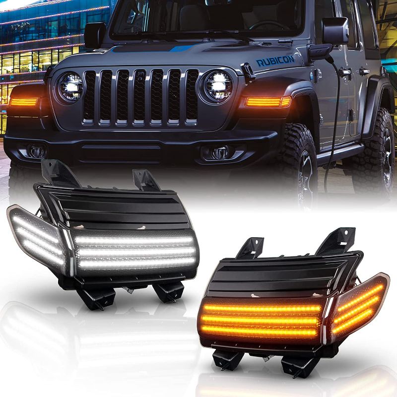 Photo 1 of GemPro Led Fender Side Marker Lights Kits for Jeep Wrangler JL 2018-2020, 4pcs [Sequential Amber Turn Signals&White DRL] (Smoked Len)