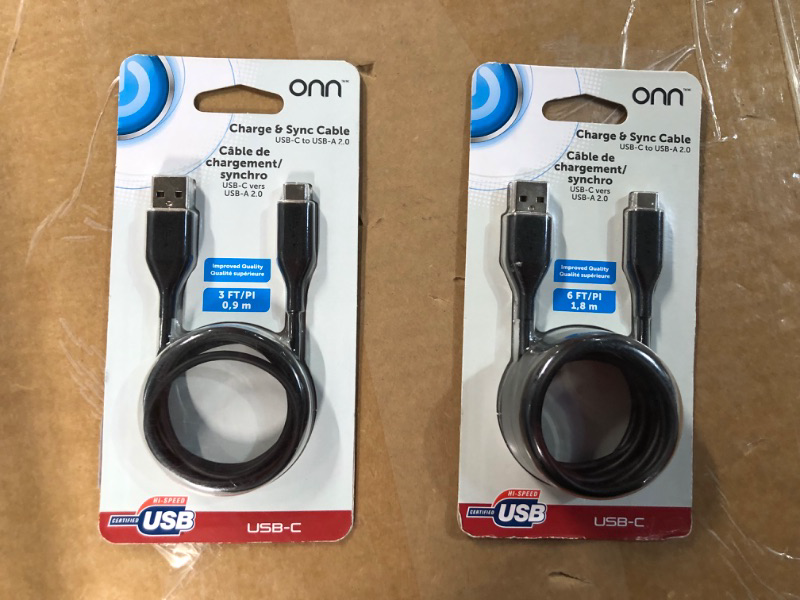 Photo 1 of onn USB to USB-C Cables, 6 foot and 3 foot, 2 pack