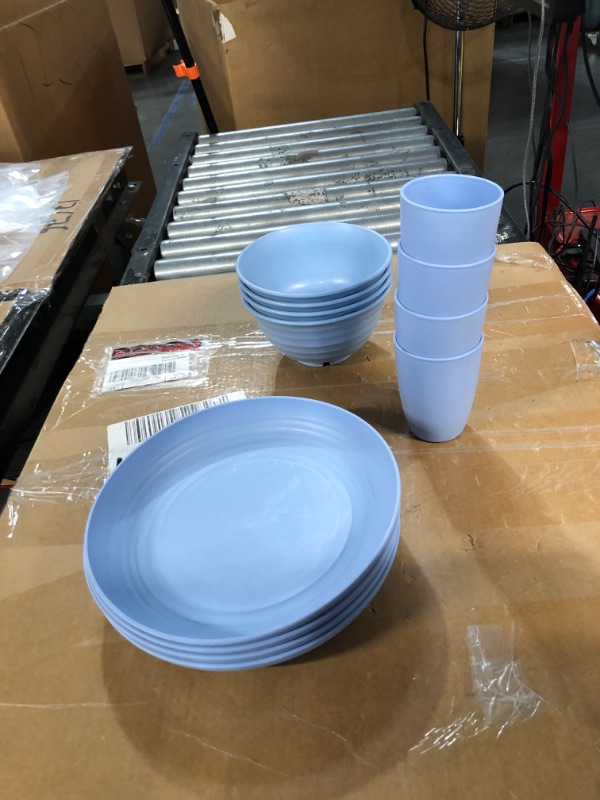 Photo 1 of 12Pcs Wheat Straw Dinnerware Sets (Blue)