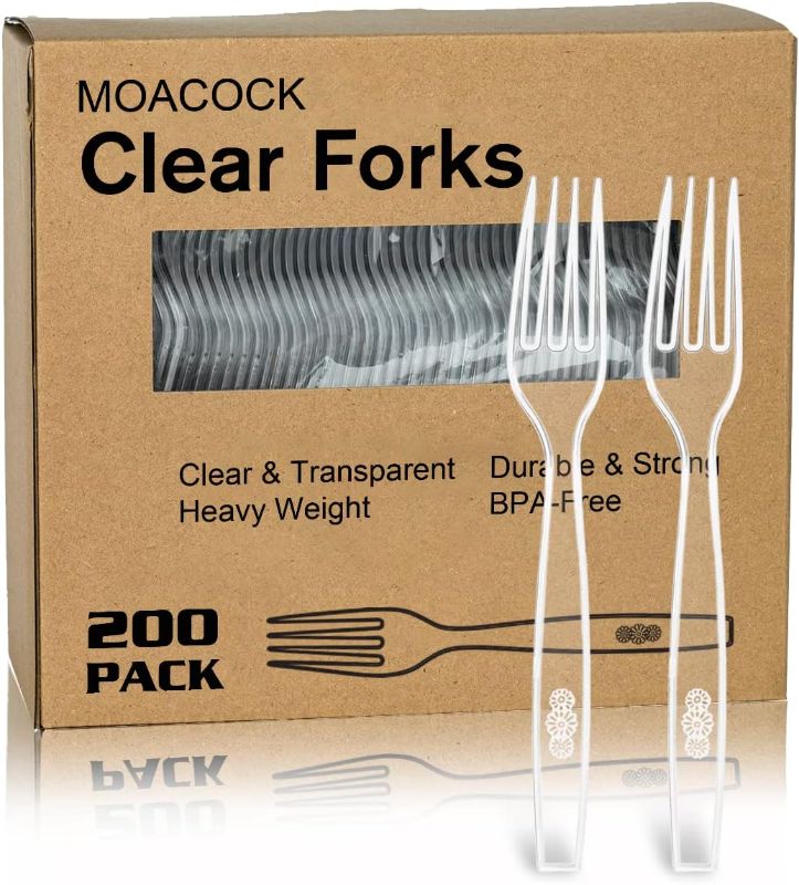 Photo 1 of 200 Count Clear Disposable Plastic Forks