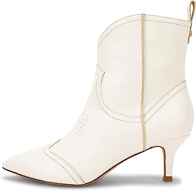 Photo 1 of Coutgo Womens Pointed Toe Ankle Boots Kitten Heel Side Zipper Booties Faux Leather Western Cowgirl Dress Boots