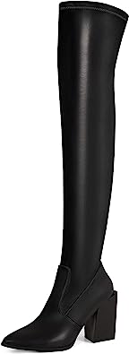 Photo 2 of Womens Over the Knee High Boots Chunky Heels Long Stretch Pointed Toe Thigh High Winter Boots