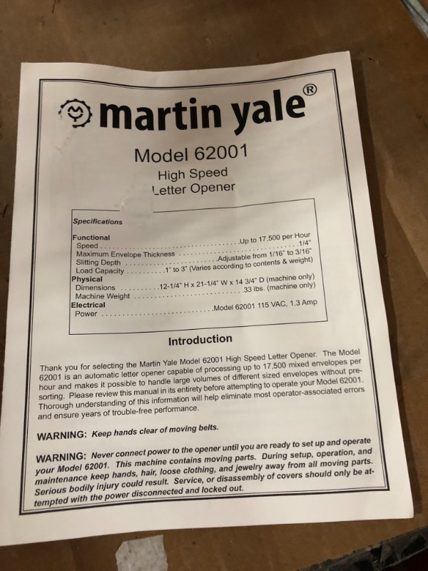 Photo 5 of Martin Yale 62001 Deluxe High-Speed Letter Opener, Gray, Up To 17,500 Envelopes per Hour, Accepts a 6" Tall Stack of Envelopes, 500,000 per Month Capacity