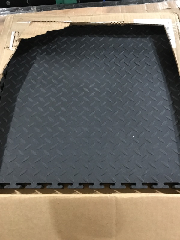 Photo 2 of **missing 2 pieces VERSATEX Garage Floor 18 x 18 inch Square Rubber Diamond Plate Interlocking Floor Tiles for Home Gym, Garage Flooring, Trade Show Flooring, Basement Tiles, 8 Pack (Gray) Diamond Plate 16 Pack Black