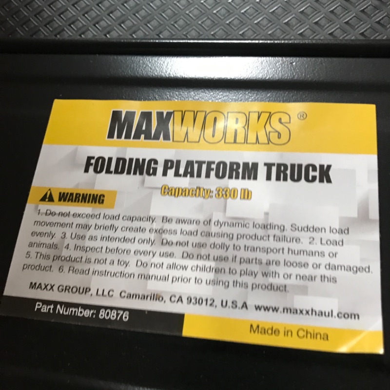 Photo 2 of MaxWorks 80876- Foldable Platform Truck Push Dolly 330 lb. Weight Capacity Black and Yellow 28.75" x 18.75" x 33"