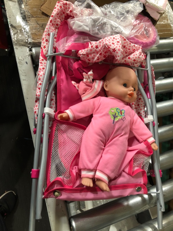 Photo 2 of **PARTS ONLY, MISSING 2 WHEELS** Lissi Deluxe Doll Pram with 13" Baby Doll, Also Includes, Doll Pram, Diaper Bag & Accessories