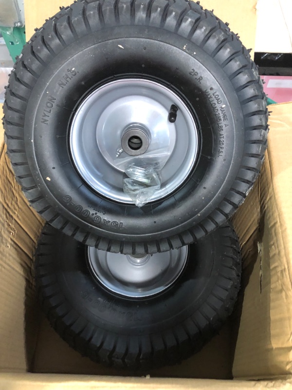 Photo 1 of (2 Pack) 15 x 6.00-6 Tire and Wheel Set - for Lawn Tractors with 3/4" Sintered iron bushings 15" x 6.00-6" Silver