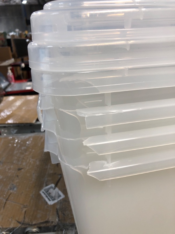 Photo 2 of **Damaged**IRIS USA 91 Qt. Plastic Storage Container Bin with Secure Lid and Latching Buckles, 4 pack - Clear, Durable Stackable Nestable Organizing Tote Tub Box Toy General Organization Garage Extra Large Clear 91 Qt. - 4 Pack