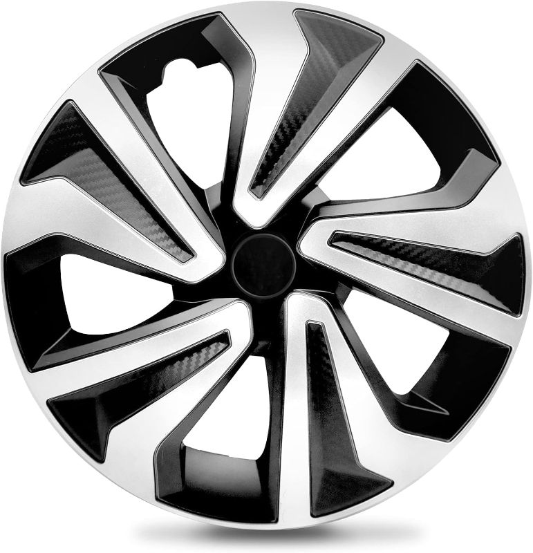 Photo 1 of QUALITYFIND 15 inch Hubcaps Universal-Modish Carbon Black/Silver Wheel Cover (Set of 4) | Fits Toyota Volkswagen Chevy Chevrolet Honda Mazda Dodge Ford and Others