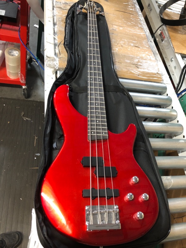 Photo 2 of Donner Electric Bass Guitar 4 Strings Full-Size Standard Bass PJ-Style Electric Bass-RED