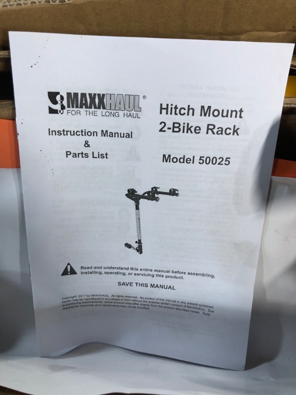 Photo 2 of MaxxHaul 50025 Hitch Mount 2 Bike Rack For Cars, Trucks, SUV's, Minivans - 100 lb. Capacity