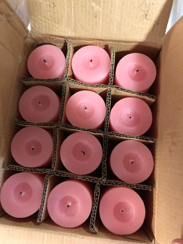 Photo 3 of 12 Pack 2x3 Inch Pink Pillar Candles for Romantic Valentine's Day, Unscented Column Candles 12 Pack