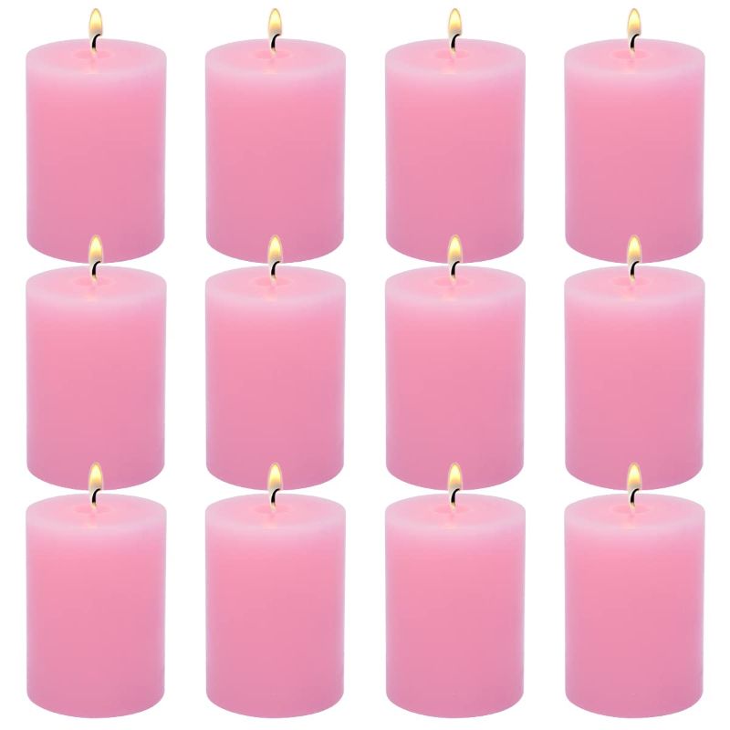 Photo 1 of 12 Pack 2x3 Inch Pink Pillar Candles for Romantic Valentine's Day, Unscented Column Candles 12 Pack