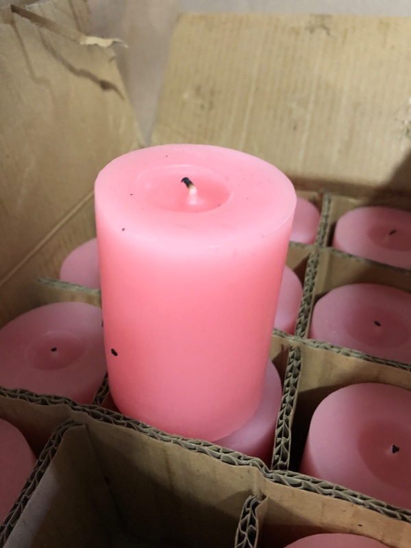 Photo 2 of 12 Pack 2x3 Inch Pink Pillar Candles for Romantic Valentine's Day, Unscented Column Candles 12 Pack