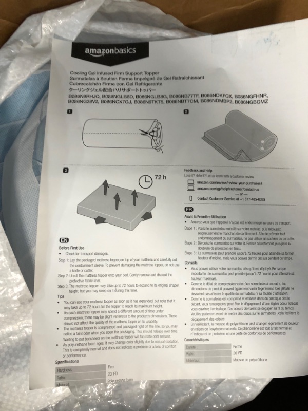 Photo 1 of Amazon Basics Cooling Gel-Infused Firm Support Mattress Topper - Alternative Latex Foam - 2-inch - Full Full 2" Alternative Latex
