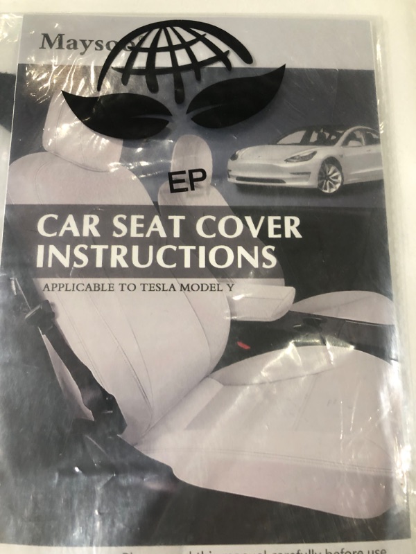 Photo 2 of Maysoo Tesla Seat Covers Model Y White Car Seat Covers(White-Organosilicon,Model Y(Full Set)) White Organosilicon model Y(full set)