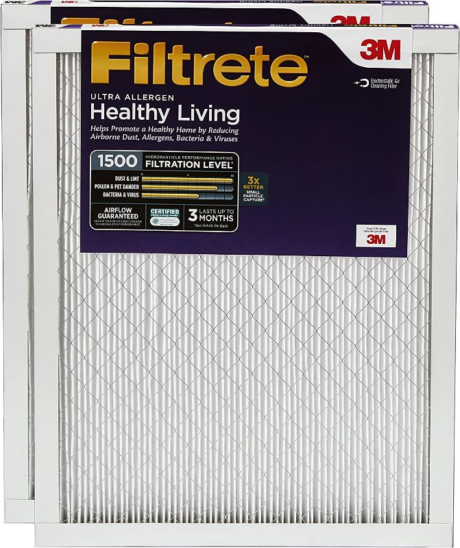 Photo 1 of 
Filtrete 20x30x1 Air Filter, MPR 1500, MERV 12, Healthy Living Ultra-Allergen 3-Month Pleated 1-Inch Air Filters, 2 Filters