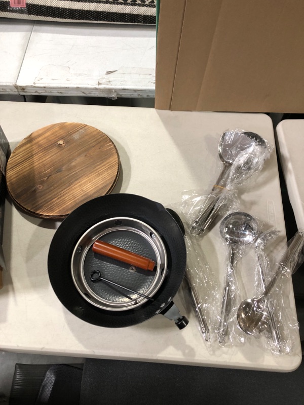 Photo 2 of 12.8"Carbon Steel Wok - 11Pcs Woks and Stir Fry Pans with Wooden Handle and Lid,10 Cookware Accessories,For Electric,Induction and Gas Stoves